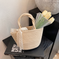 Woven Cotton Rope Basket Bag, Mini Tote with Lace Bow